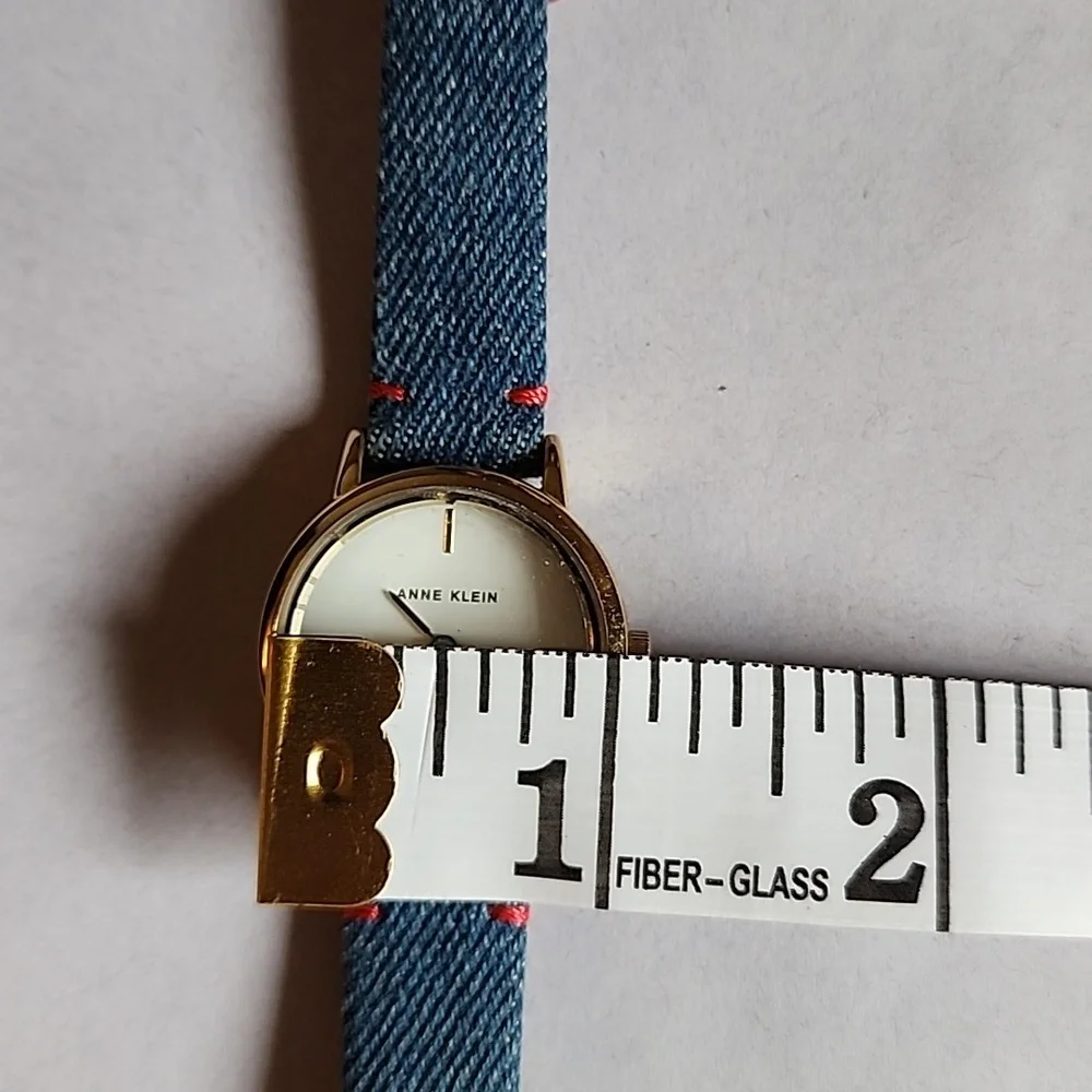 Anne Klein Gold Watch with Denim Blue And Red Strap Ladies Watch